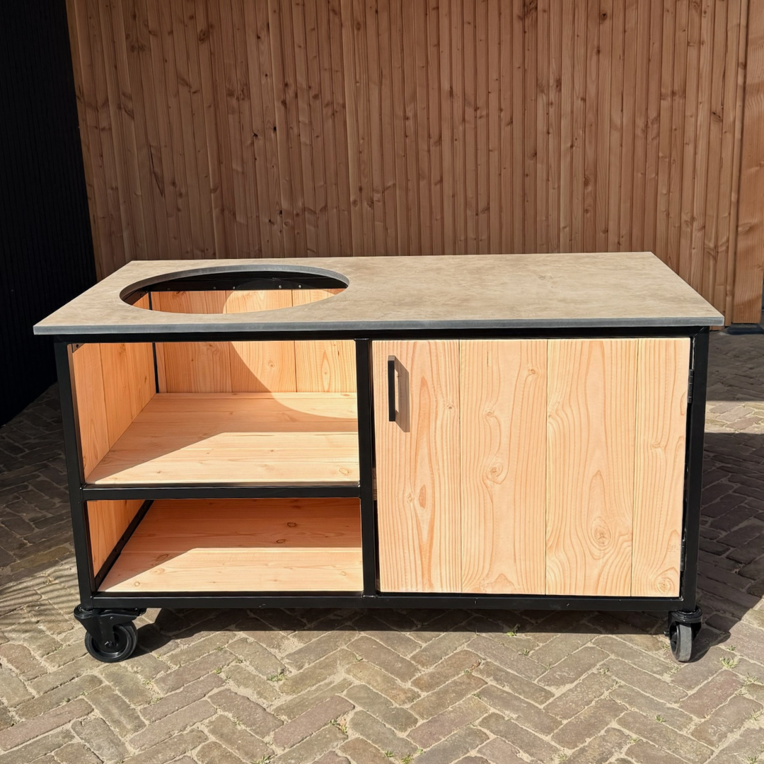 Buitenkeuken Douglas en staal met opbergkast en Taupe HPL werkblad - Lengte 150 cm - Afbeelding 1
